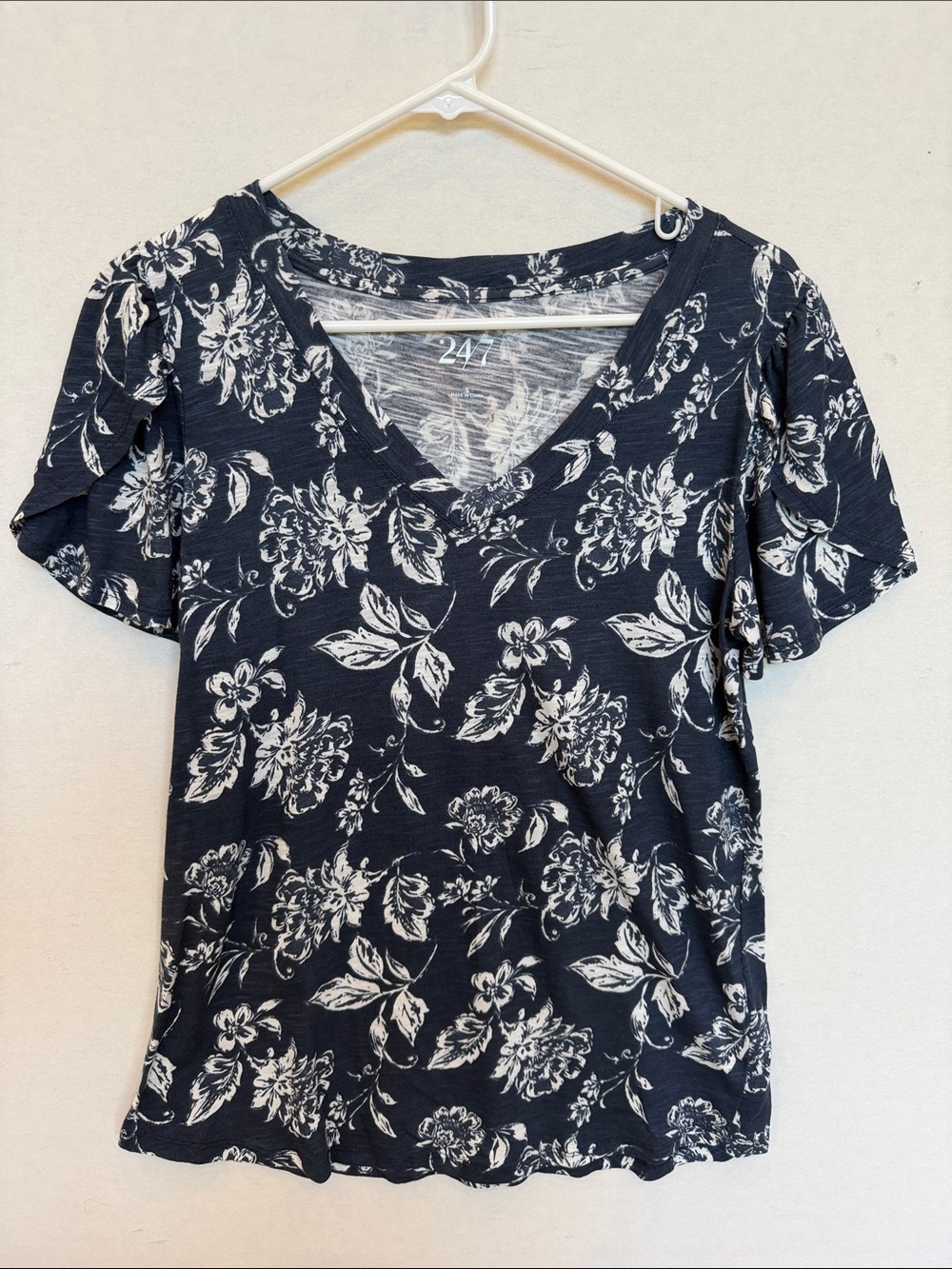 Maurices Navy and White Floral V-Neck Tee